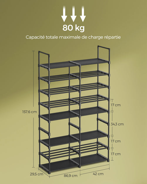 SONGMICS Adjustable Shoe Rack, 8-Tier Shoe Organizer, Shoe Storage Shelf, Steel Tubes and Non-Woven Fabric, Holds up to 32 Pairs - vue 6 sur 7