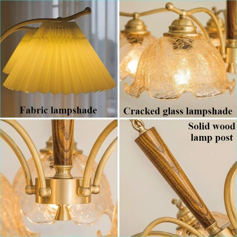 lustre suspendu nordique rétro abat-jour en tissu plissé lampe décorative - vue 6 sur 11