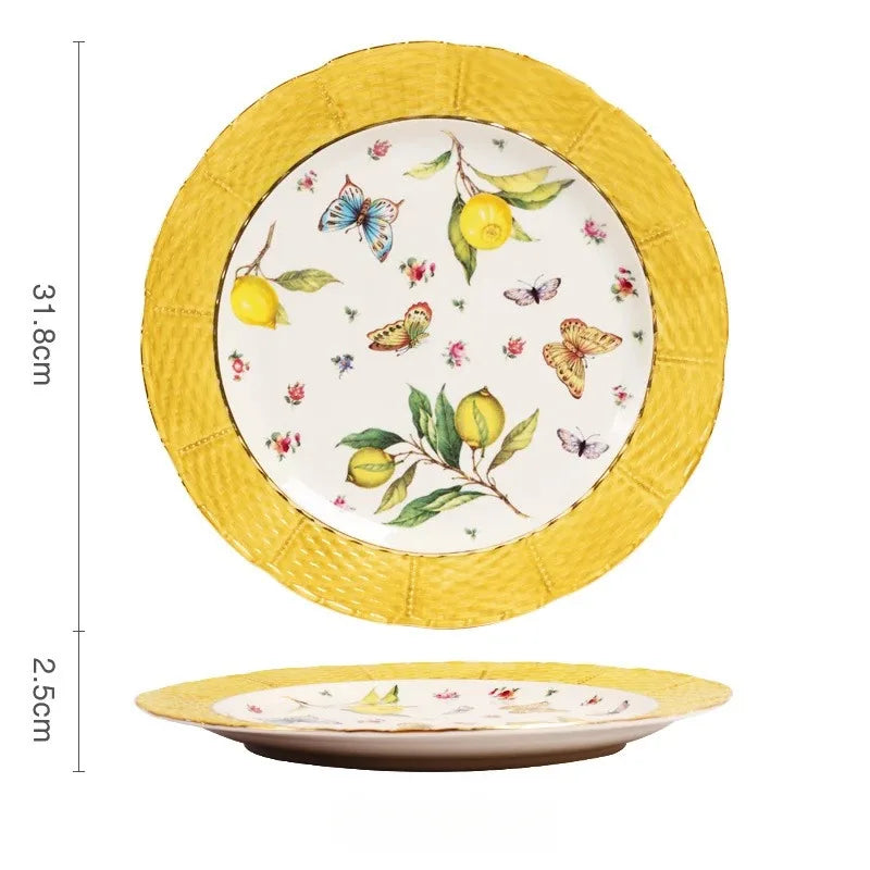 assiette en céramique motif citron style européen élégant