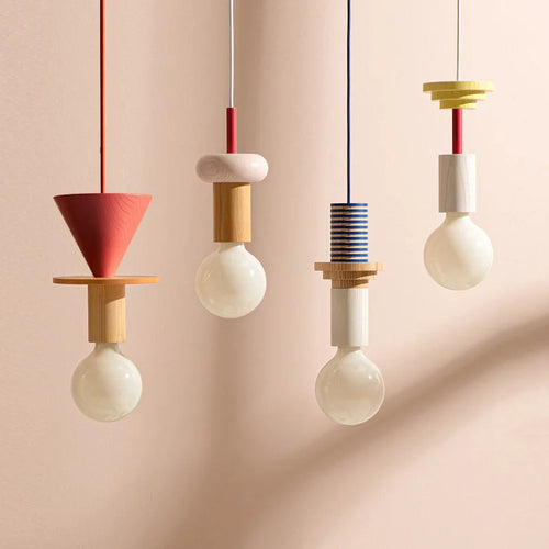 Suspension en bois modernes chambre nordique chevet LED suspension Restaurant cuisine coloré Lustre en bois Lustre maison Dec - vue 3 sur 13