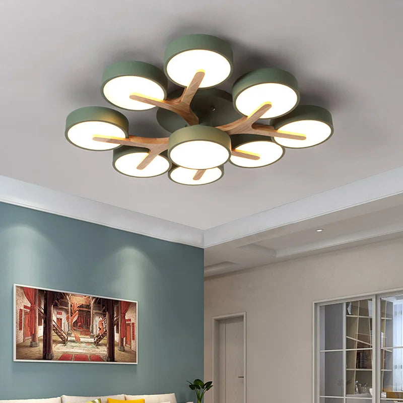 lustre nordique en macaron décoration moderne en bois minimaliste