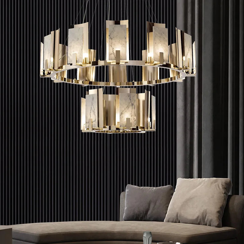 Suspension design luxe led marbre naturel - vue 5 sur 9