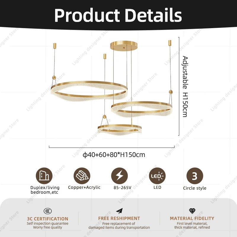 lustre moderne à led pour décoration intérieure élégante et contemporaine - vue 7 sur 16