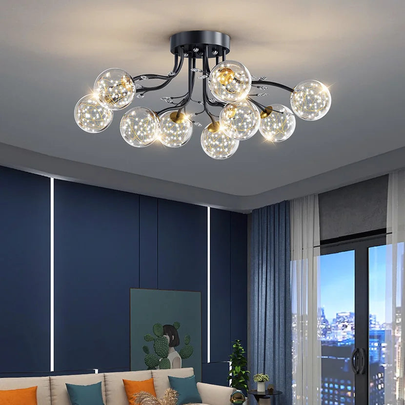 lustre noir et or en verre avec cristal décoratif étoile - vue 4 sur 18