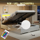 Upholstered Bed, Double Bed, PU Bedside Lamp, Hydraulic Functional Storage Bed, Headboard and Slatted Base, Padded Backrest
