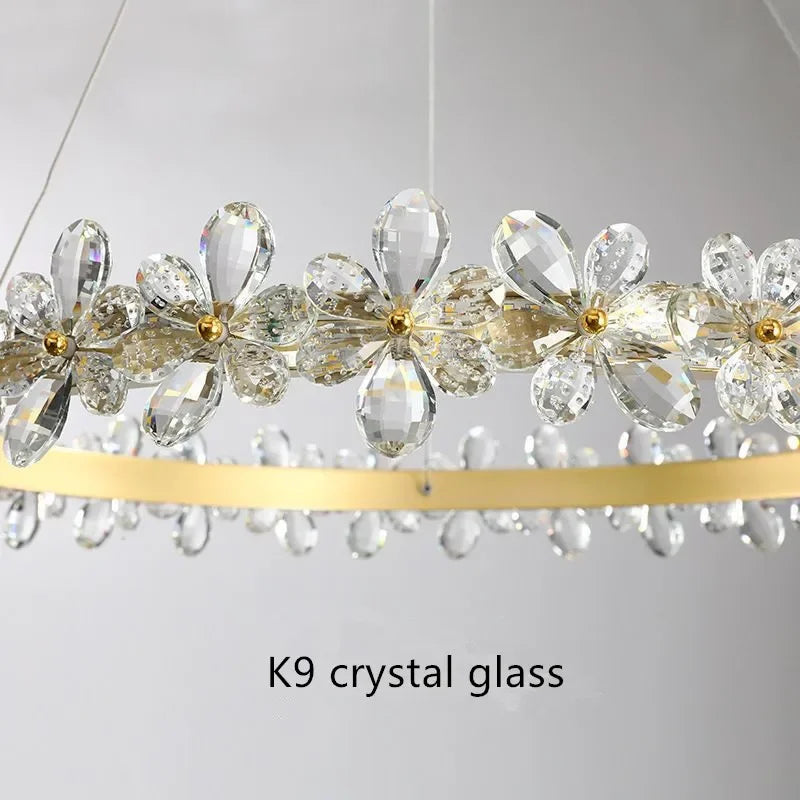 lustre en cristal k9 style nordique avec anneau en pétales et led - vue 7 sur 17