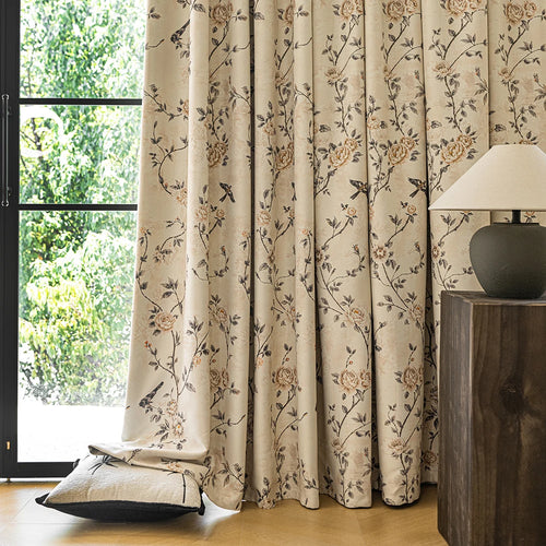 Rideau occultant floral style chinois pour salon chambre - vue 5 sur 7