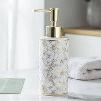 1pc Marble Pattern Ceramic Soap Dispenser,10.14oz Press Type Lotion Dispenser, Refillable Empty Bottle For Shampoo Shower Gel, B