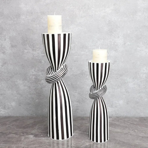 Black and White Striped Twisted Rope Knot Single Candle Holder, Resin, Dining Table Wedding Center Decoration, Modern Decoration - vue 2 sur 8