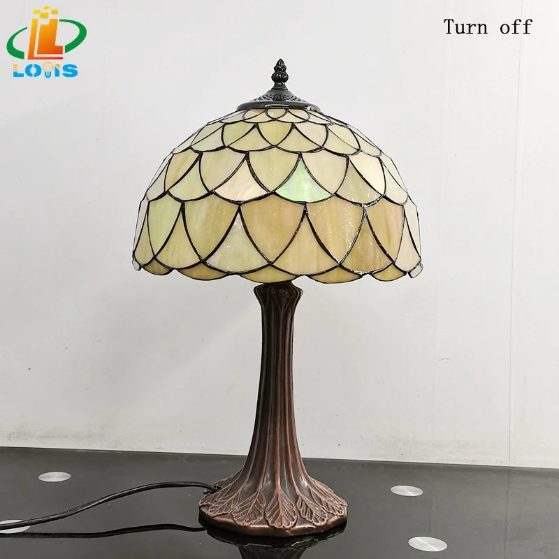 lampe à poser nordique en verre antique style tiffany - vue 6 sur 6