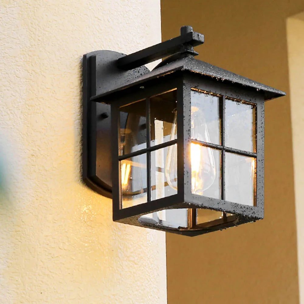 European retro style outdoor wall light, waterproof vintage porch lamp, black - vue 3 sur 9