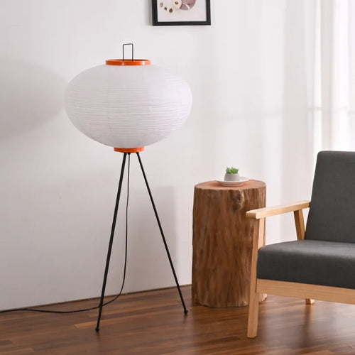 Nordic LED Japanese wabi sabi handmade rice paper floor lamp vintage living room bedroom home bedside standing table light - vue 4 sur 8