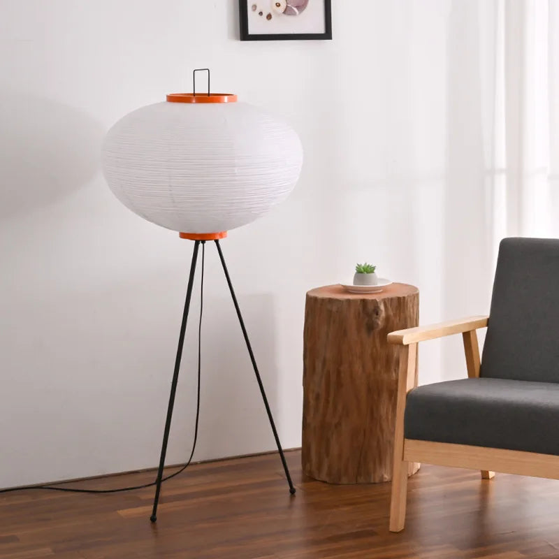 Nordic LED Japanese wabi sabi handmade rice paper floor lamp vintage living room bedroom home bedside standing table light - vue 4 sur 8