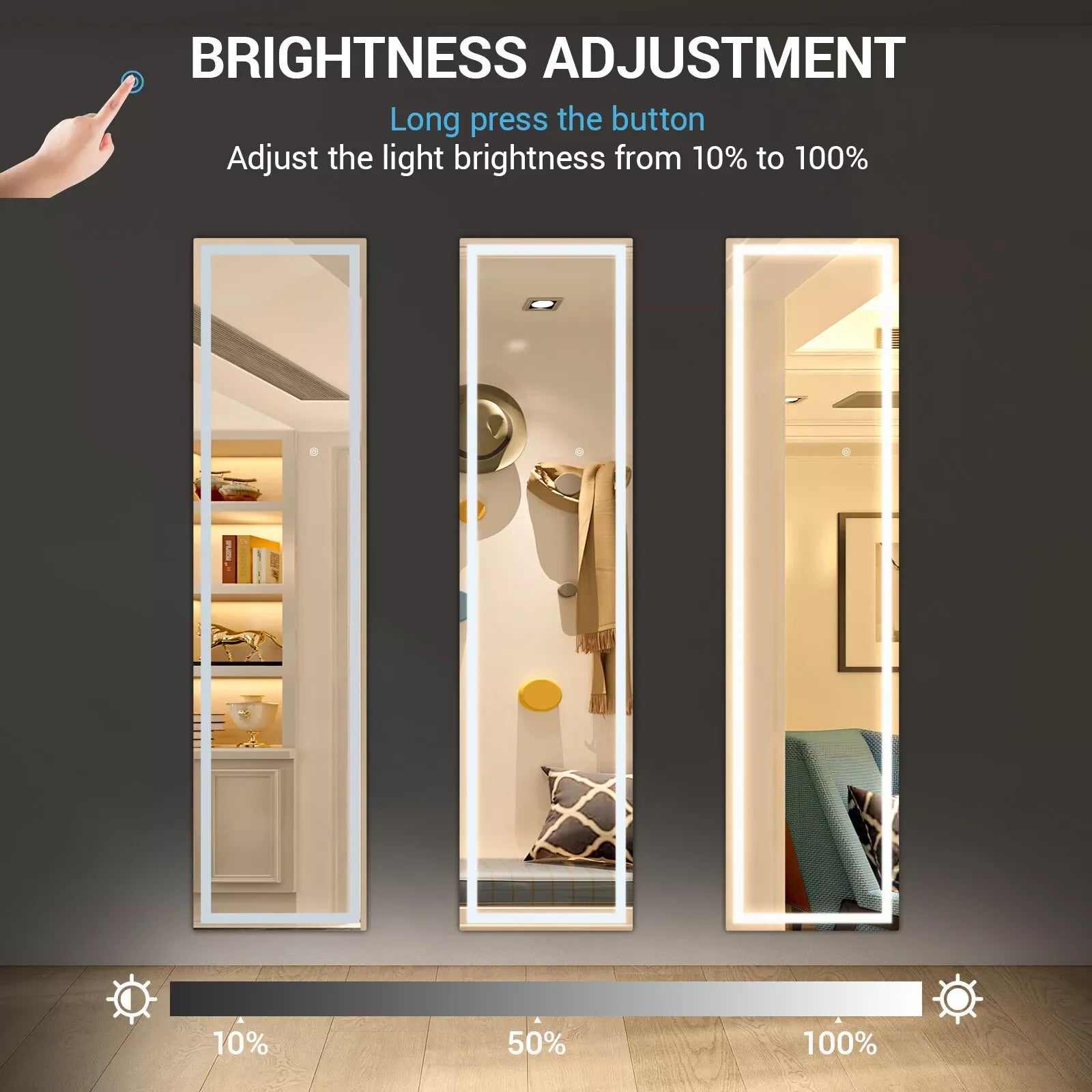 miroir led pleine longueur inclinable avec support et lumière réglable - vue 4 sur 7