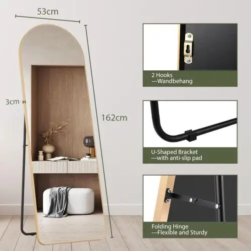 Full Length Mirror Standing Hanging or Leaning Against Wall Large Bedroom Floor Mirror Dressing, Aluminum Alloy Frame 162cm - vue 6 sur 11