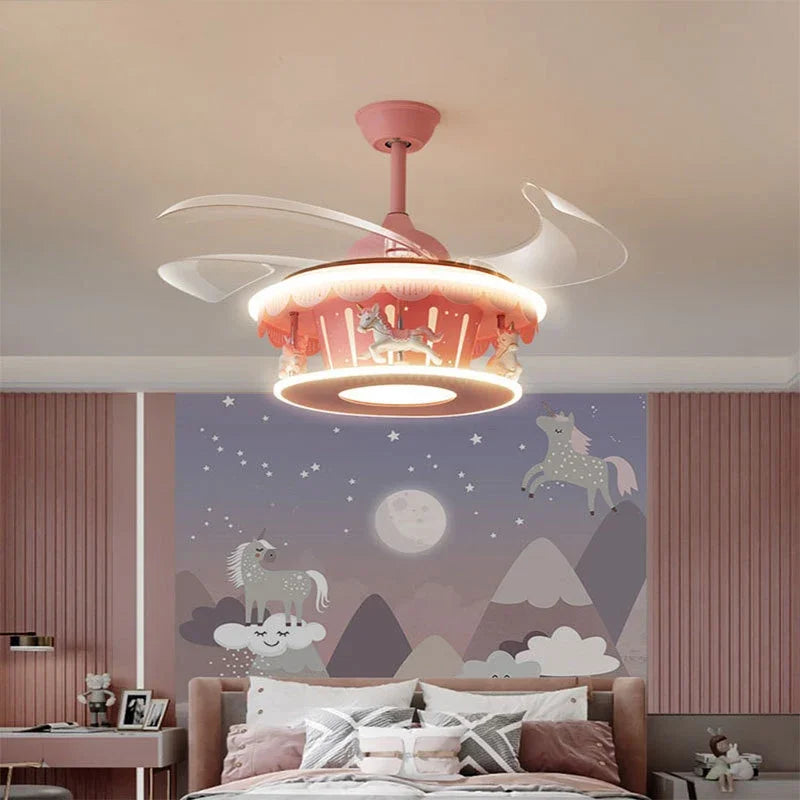 plafonnier led carrousel créative dessin animé luminaire pour filles