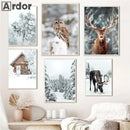 décoration murale renard hibou cerf forêt hiver neige