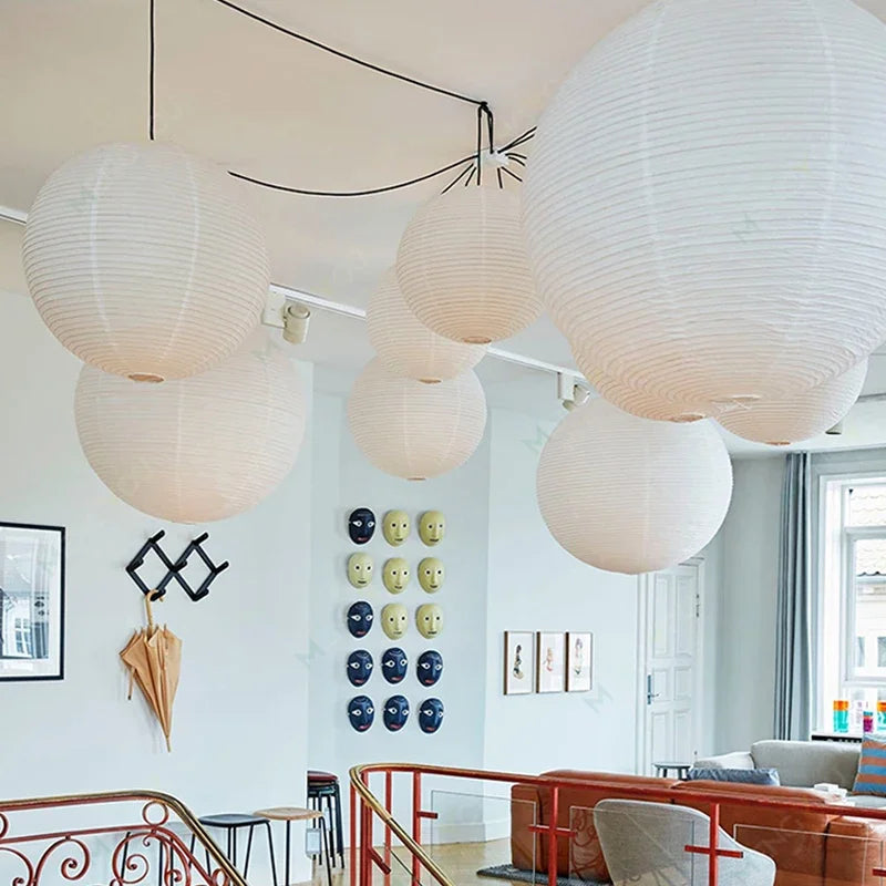 lustre led rond en papier de riz style nordique wabi sabi - vue 6 sur 16
