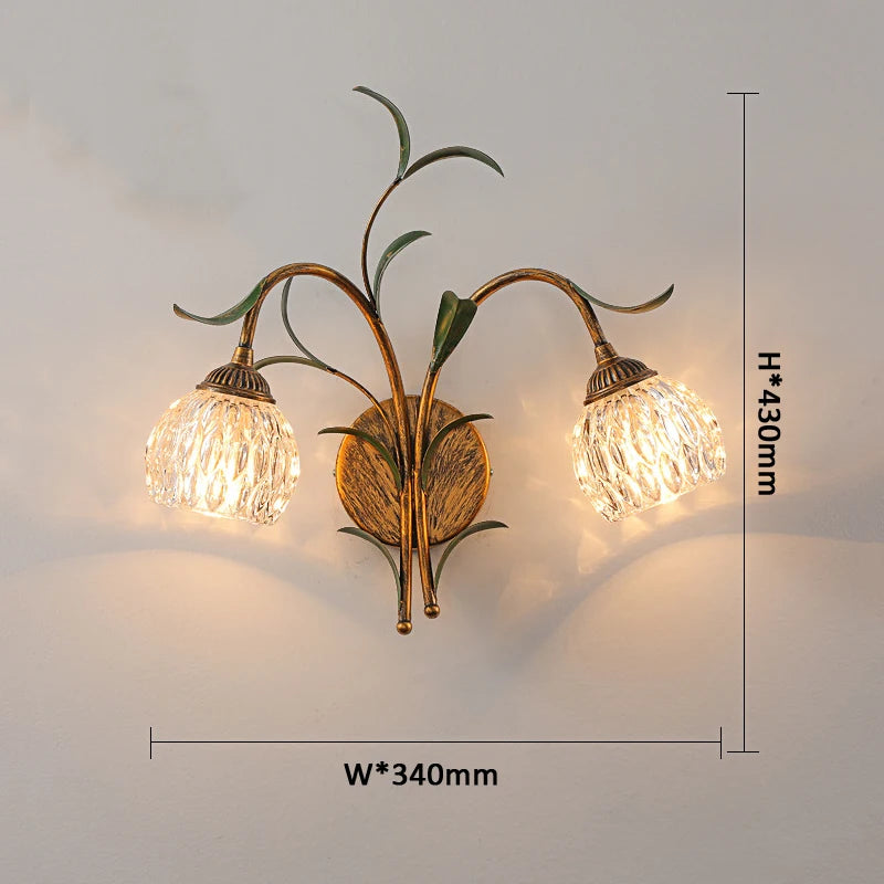 applique murale style américain rétro bronze cristal romantique pastorale