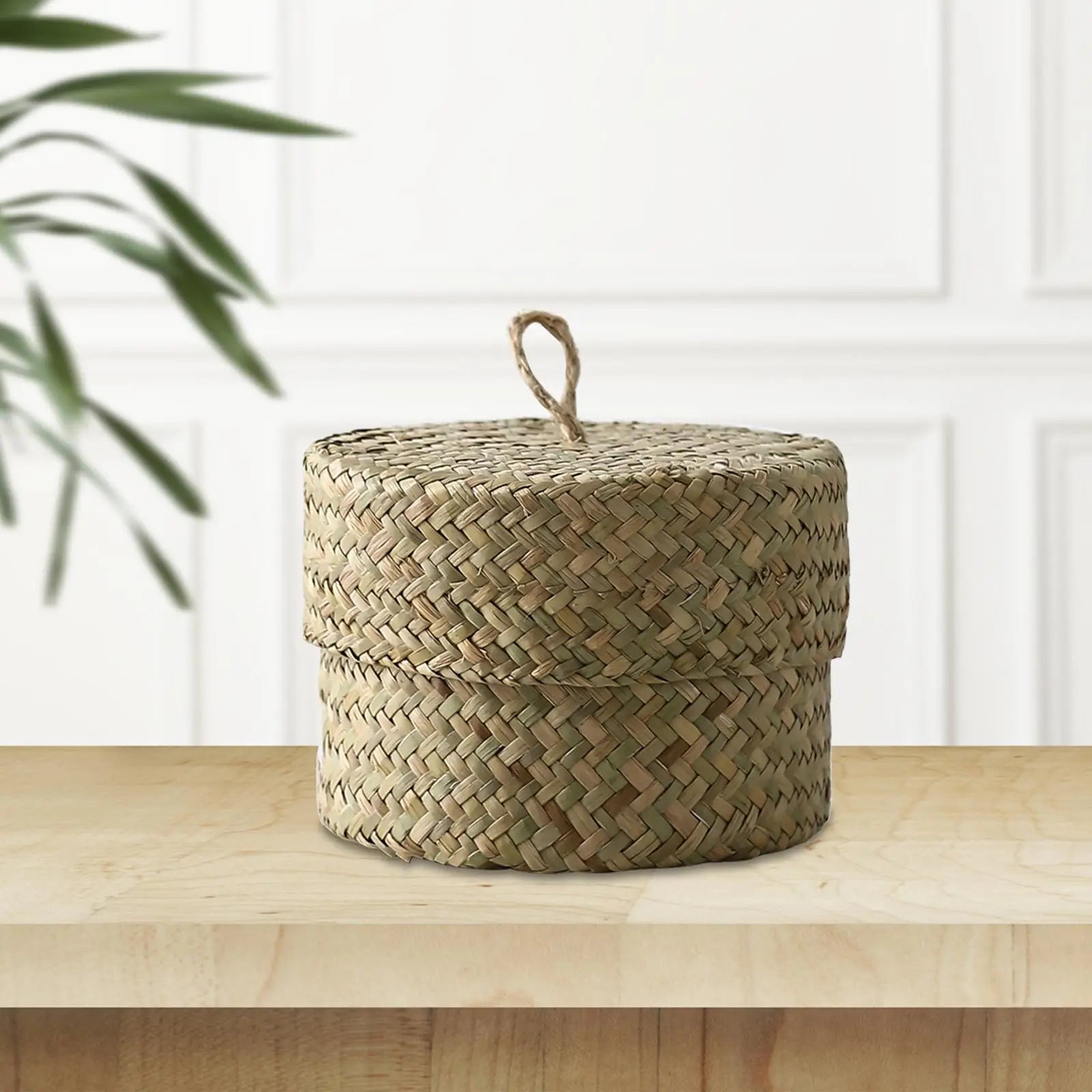 panier de rangement en rotin tissé fait main avec couvercle - vue 4 sur 7