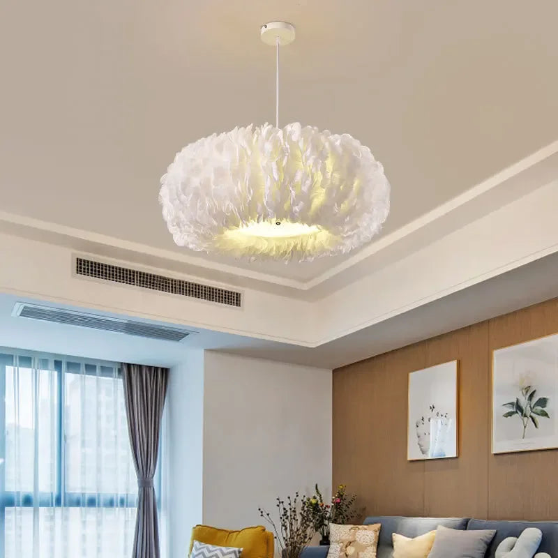 lustre led moderne avec plume décor pour éclairage intérieur - vue 6 sur 11