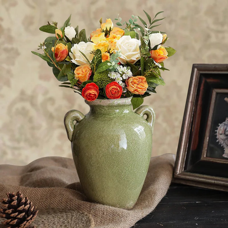 vase en céramique rétro style campagnard américain pour fleurs hydroponiques - vue 5 sur 7