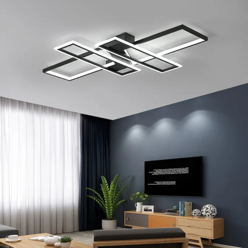 Plafonnier Led au design nordique moderne en aluminium blanc/noir avec télécommande