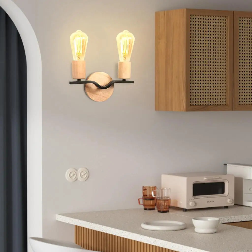 applique murale double tête en bois style nordique moderne - vue 6 sur 9