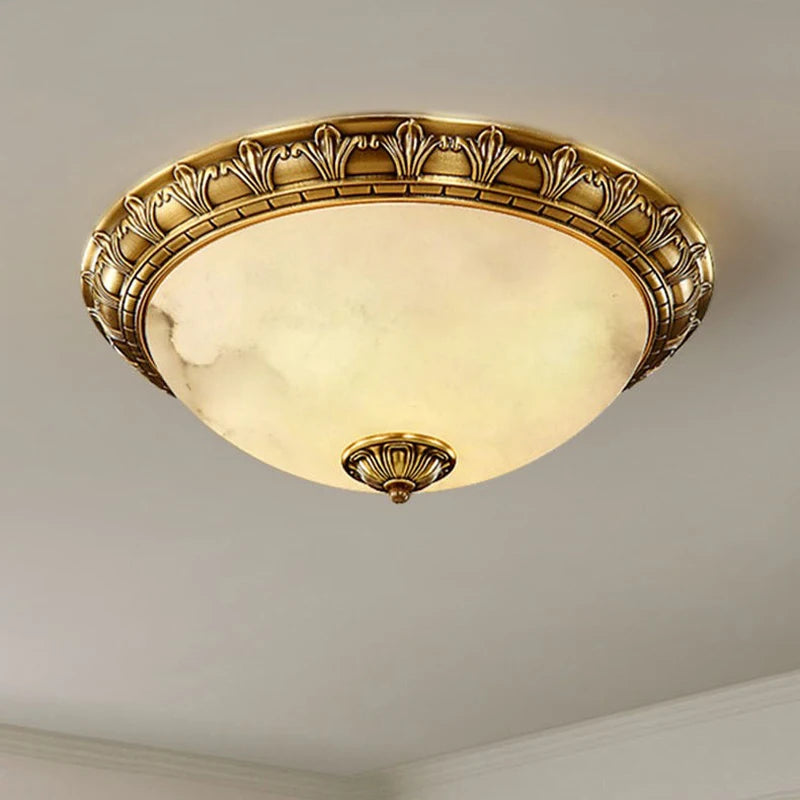 plafonnier led vintage europe sculpter en cuivre espagnol marbre - vue 4 sur 8