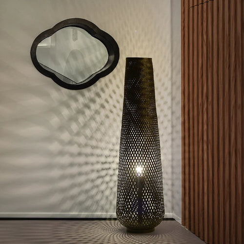 Lampadaire design osier bambou tissé style rétro - vue 5 sur 9