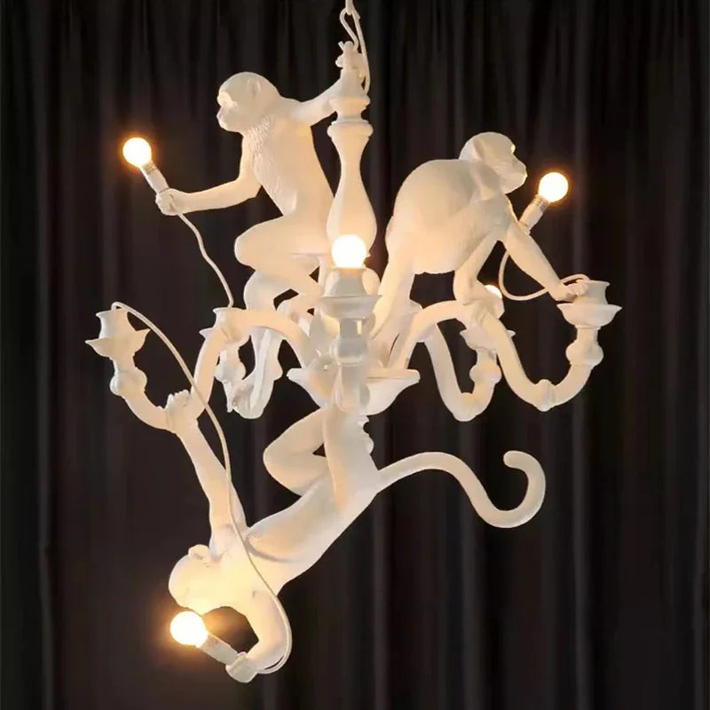 SANDYHA Art nordique singe lustres noir blanc Animal Design lampe à LED pour salon salle à manger centre commercial éclairage suspendu - vue 3 sur 7