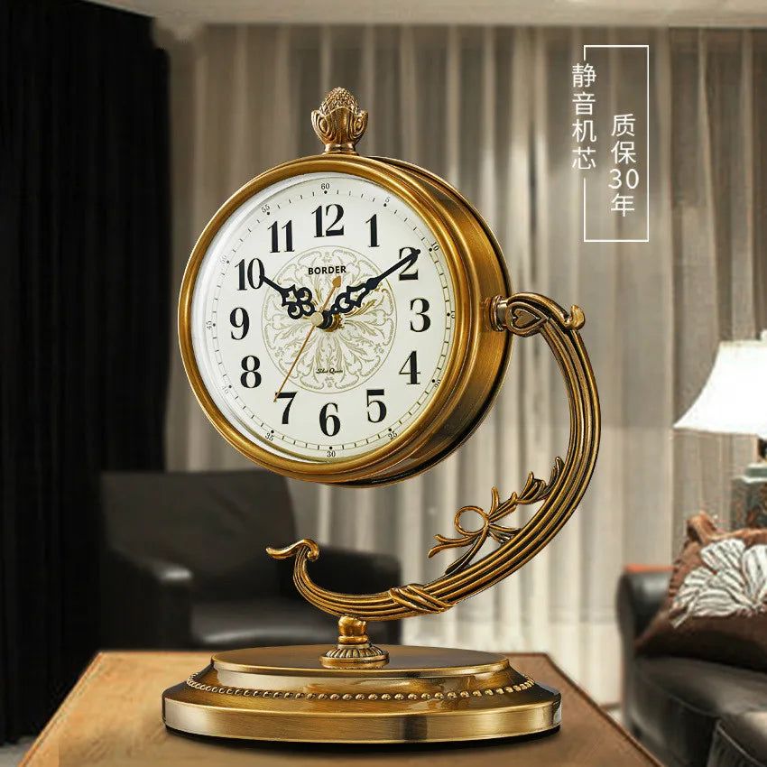 horloge de table européenne en métal plaqué cuivre élégant design luxe - vue 4 sur 18