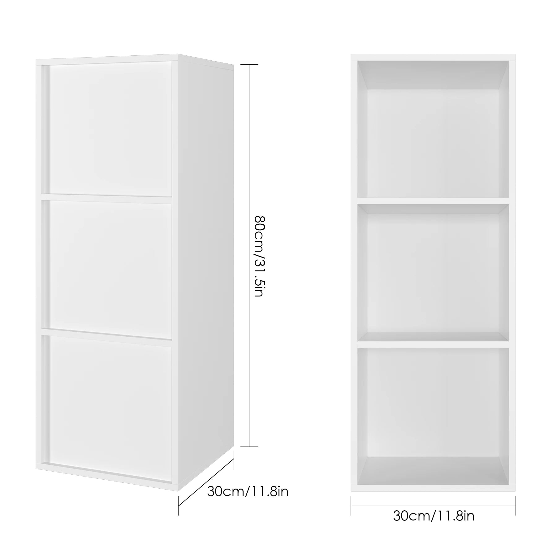 Getone Small Bookcase, White Bookshelf, 3 Cubes Storage Unit, Living Room Bookcase Wooden 30x30x80cm - vue 3 sur 8