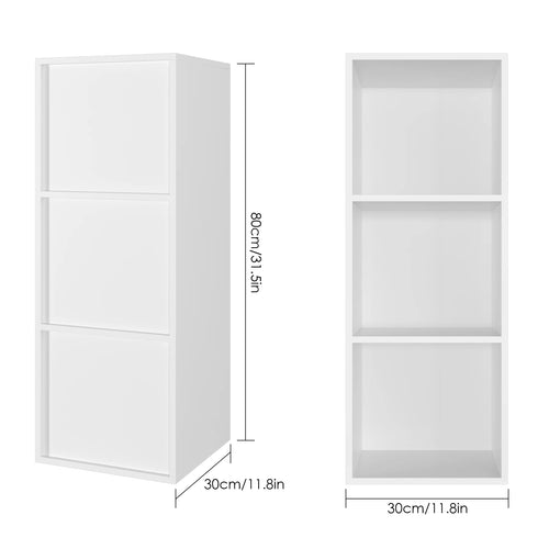Getone Small Bookcase, White Bookshelf, 3 Cubes Storage Unit, Living Room Bookcase Wooden 30x30x80cm - vue 4 sur 8
