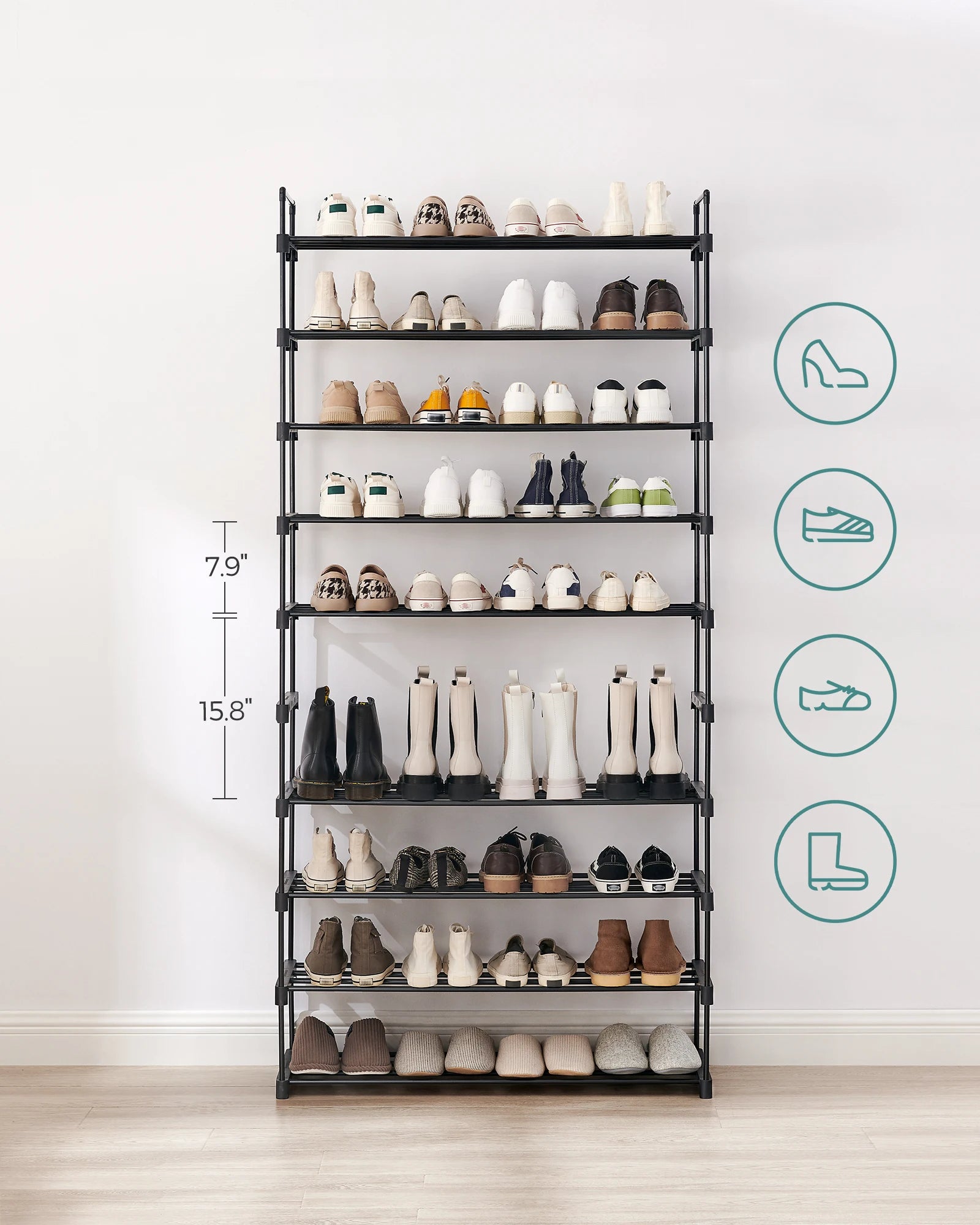 étagère à chaussures haute en métal à 10 niveaux gain de place - vue 5 sur 7