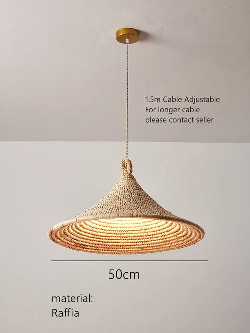 Lustre de style japonais tressé en rotin clair - vue 10 sur 10