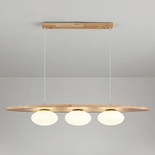 lustre en bois massif avec suspension en verre artistique