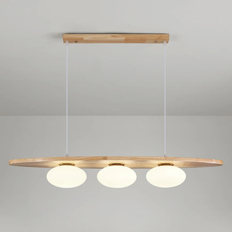 lustre en bois massif avec suspension en verre artistique - vue 9 sur 8