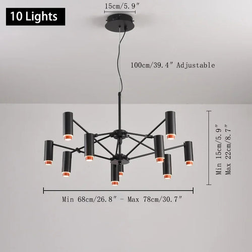 Modern minimalist indoor home lighting hanging design, living room, dining room, attic, black chandelier, room decoration - vue 8 sur 8