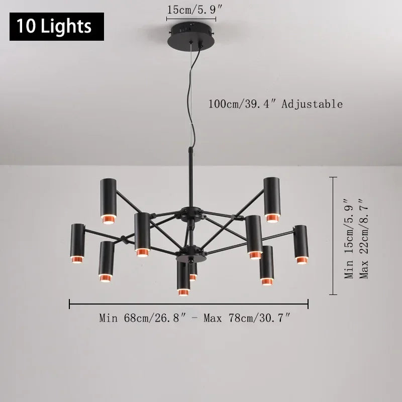 Modern minimalist indoor home lighting hanging design, living room, dining room, attic, black chandelier, room decoration - vue 7 sur 8