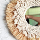 miroir mural en paille tissée pour décoration bohème et festive