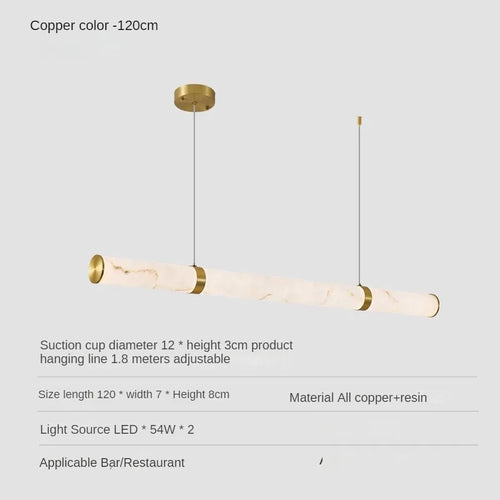 Modern Minimalist All Copper Light Luxury Resin Dining Table Island, High-end Long Strip Straight Line Lighting Decorative Lamp - vue 13 sur 12