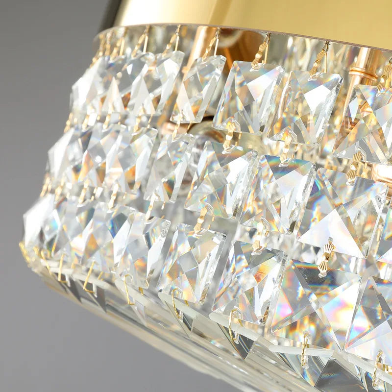 lustre moderne en cristal chrome rond nordique led suspendu - vue 6 sur 8