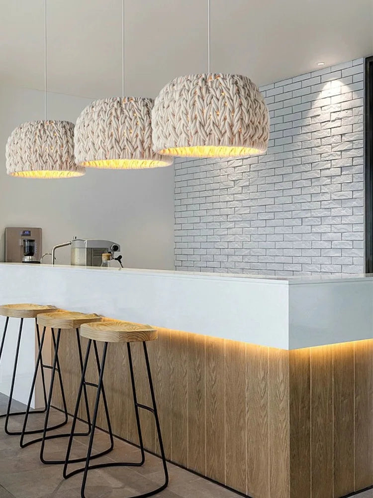 lustre nordique en corde tissée à la main pour éclairage intérieur - vue 5 sur 7