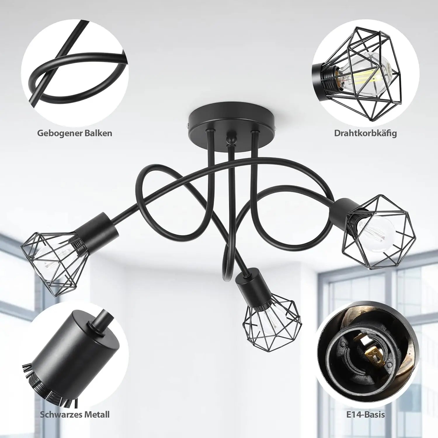 LED E14 Modern Spider Lamp for Home Decoration, Simple Lighting, Roof Lamp for Bedroom, Dining Room and Living Room - vue 3 sur 7