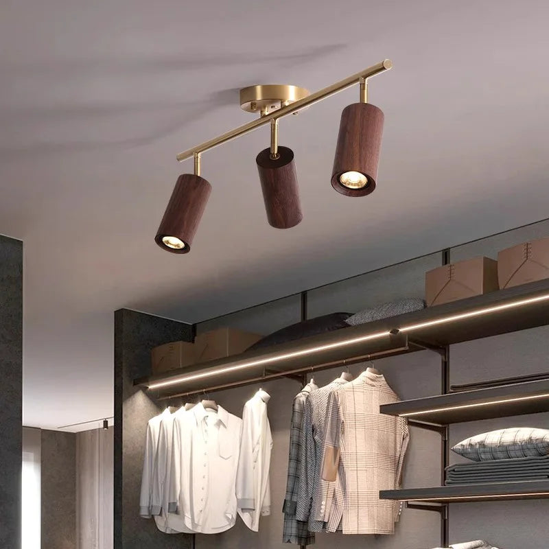 Walnut Wood Brass Spotlight Ceiling Light Fixture, Living Room Light for Dining Room, Kitchen Island, Corridor aisle, bedroom - vue 5 sur 14