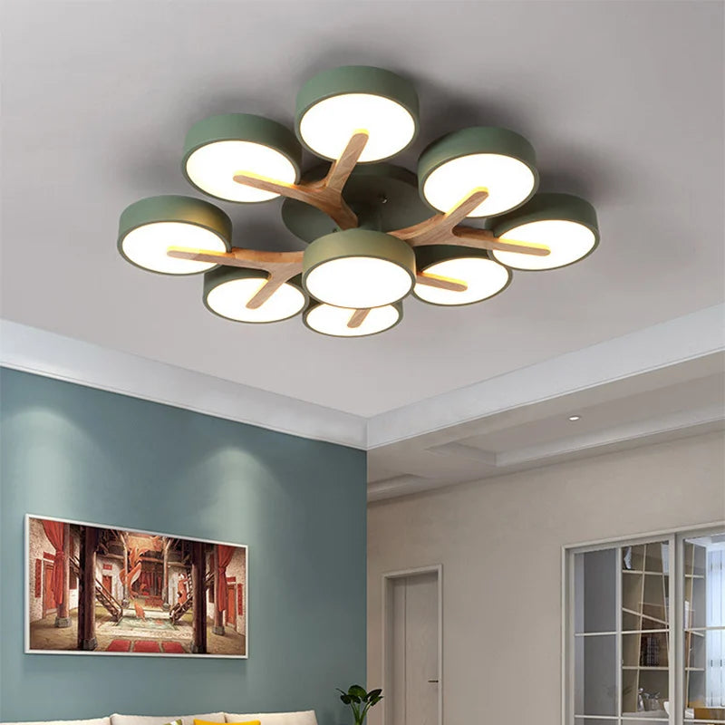 lustre nordique macaron led en bois pour décoration intérieure - vue 5 sur 15