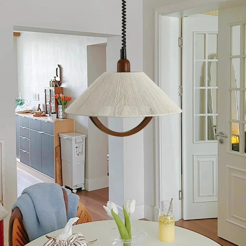 suspension en corde de chanvre bois style 	 avec cordon réglable - vue 4 sur 7