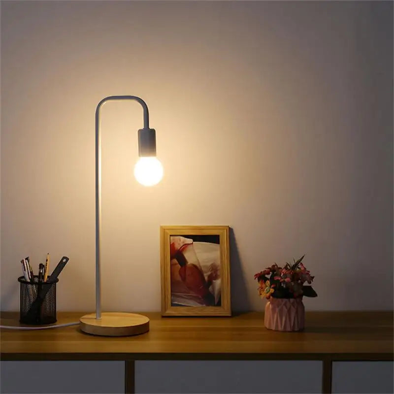 Lampe de Table nordique noir blanc Loft lampe de bureau Vintage en bois E27 ampoule lampes de Table en métal fer luminaires