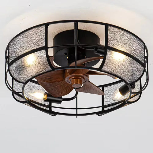 plafonnier rétro avec ventilateur et lumière design moderne - vue 2 sur 8